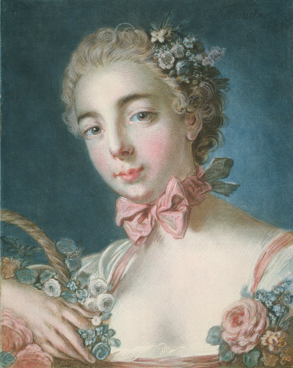 S.59-1959 Head of Flora, ryl Louis-Marin Bonnet (1736-93) 1769 (barevný lept a rytina) od François Boucher