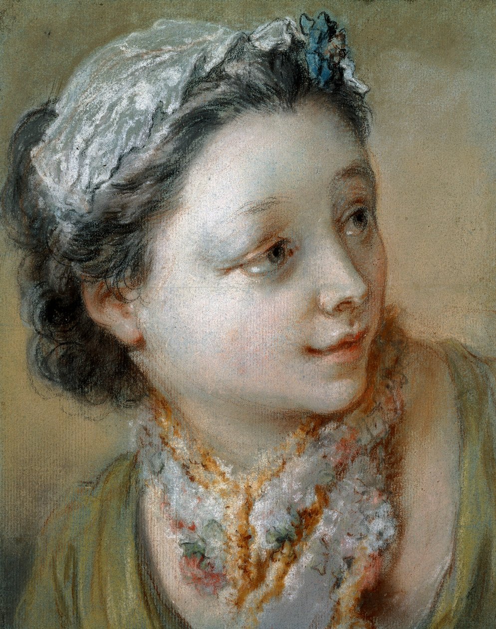 Portrét mladé dívky, dlouhá přes prsa, s hlavou otočenou doprava, od François Boucher