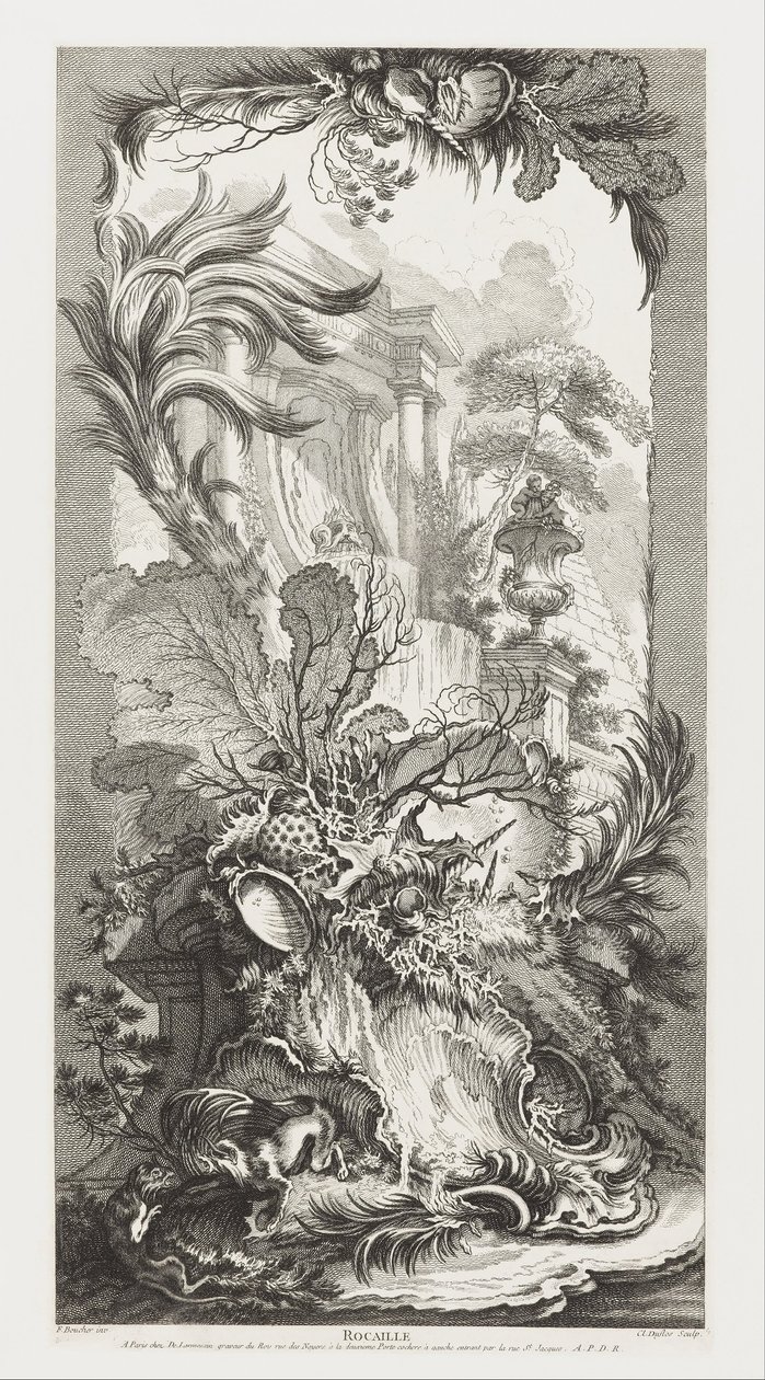 Rocaille [Rokokový design] in Nouveaux Morceaux pour des paravents [Nové koncepty pro paravány] od François Boucher