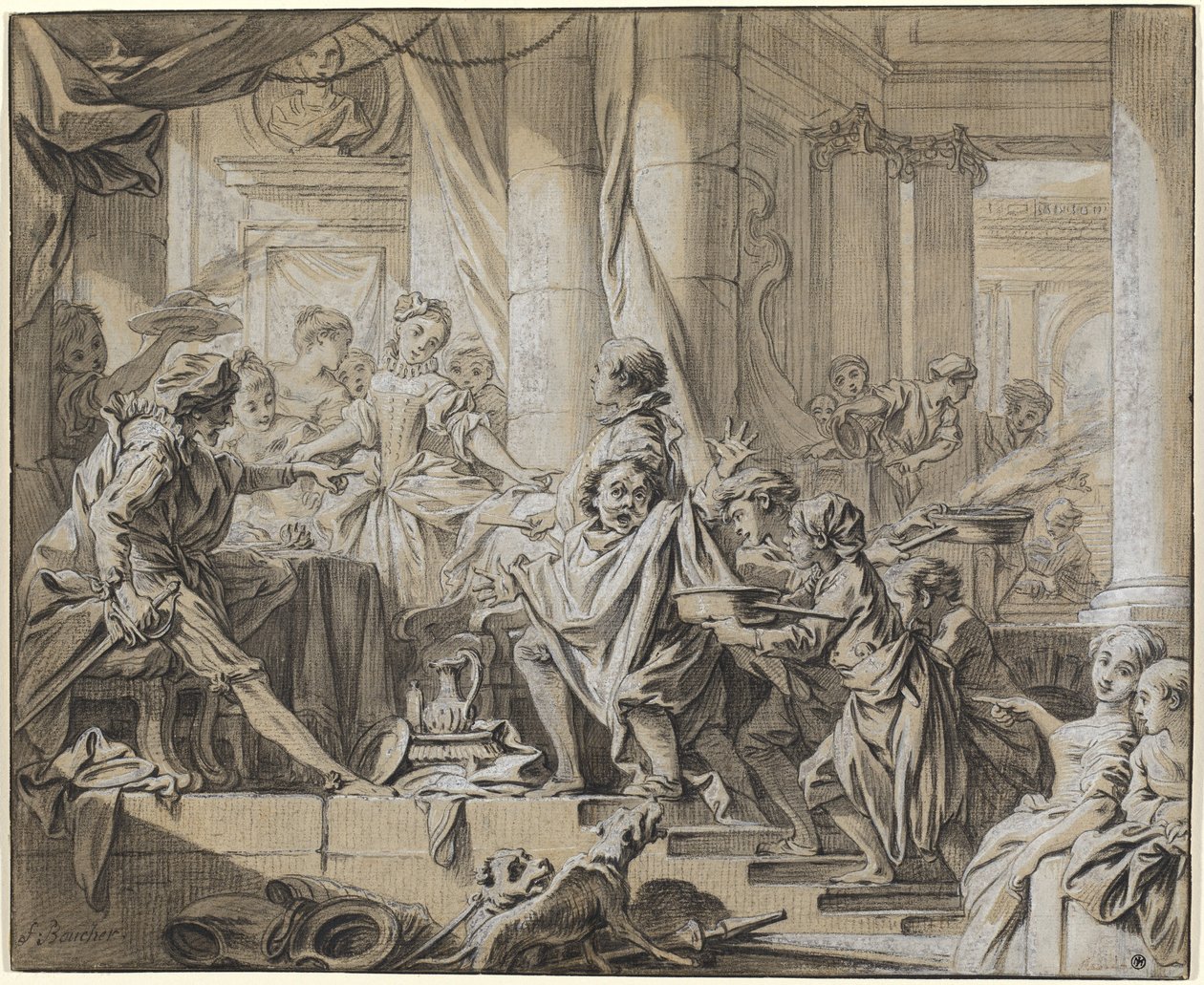 Sancho prchá před služebníky vévody od François Boucher