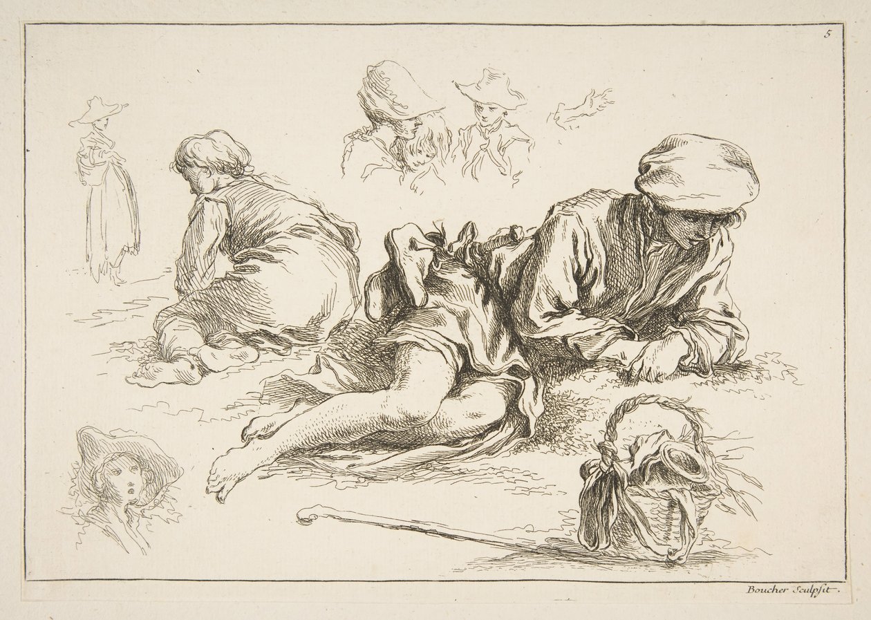 List náčrtů, ca. 1735. od François Boucher