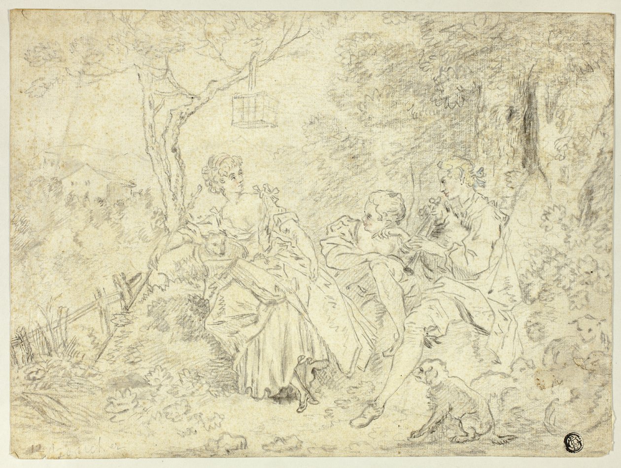 Pastýřky a mladík hrající na dudy od François Boucher