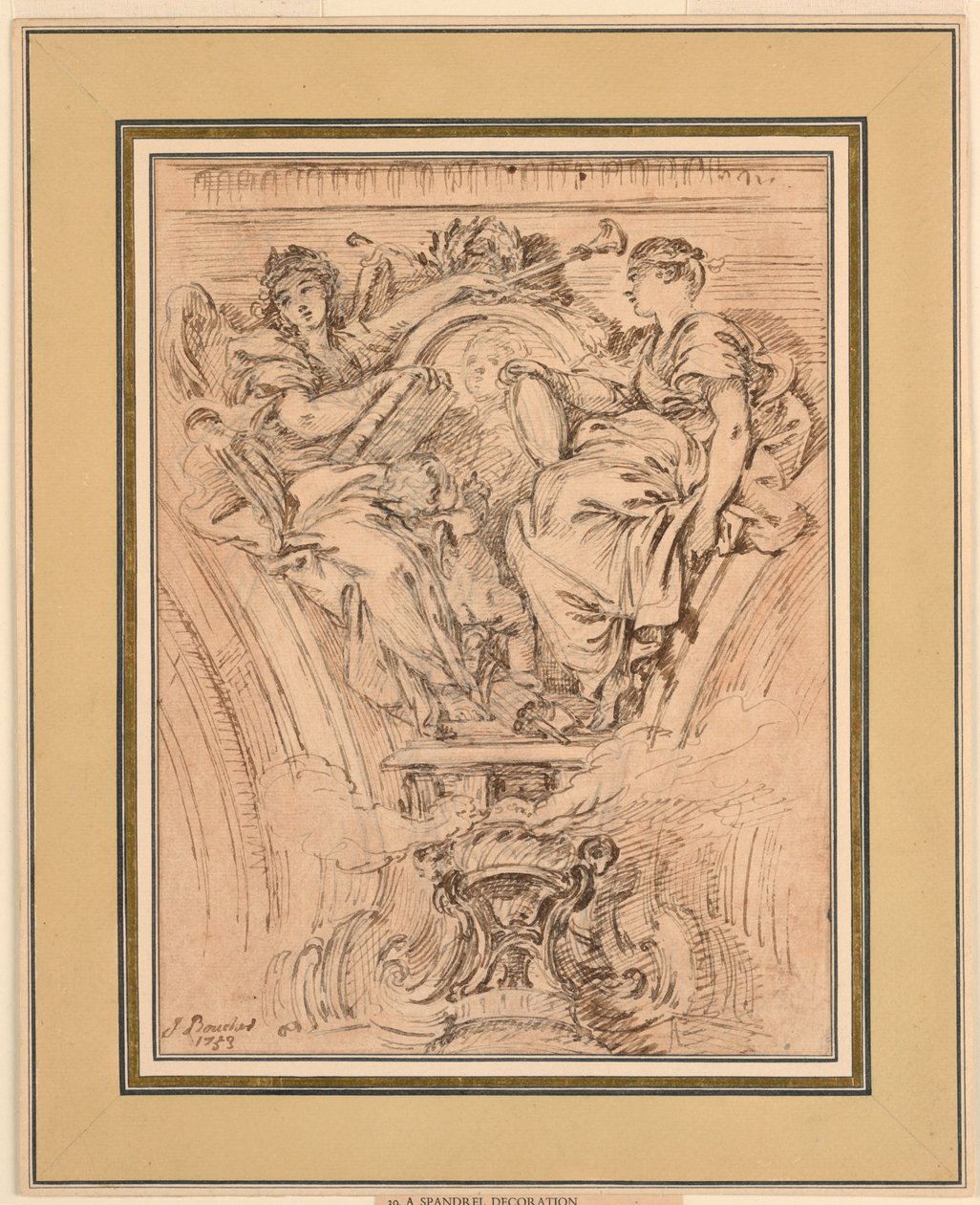 Dekorace Spandrel: Sláva a pravda tleská Ludvíku XV od François Boucher