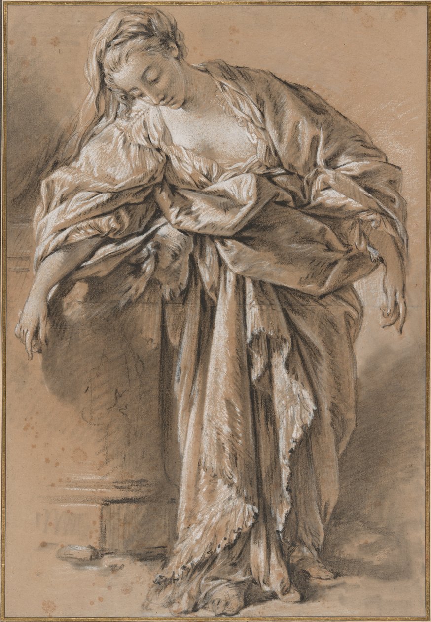 Studie zahalené ženy opírající se o podstavec od François Boucher