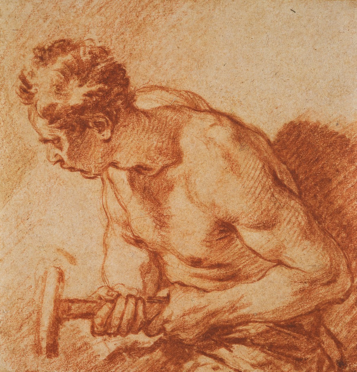 Studie muže držícího kladivo poloviční délky, od François Boucher