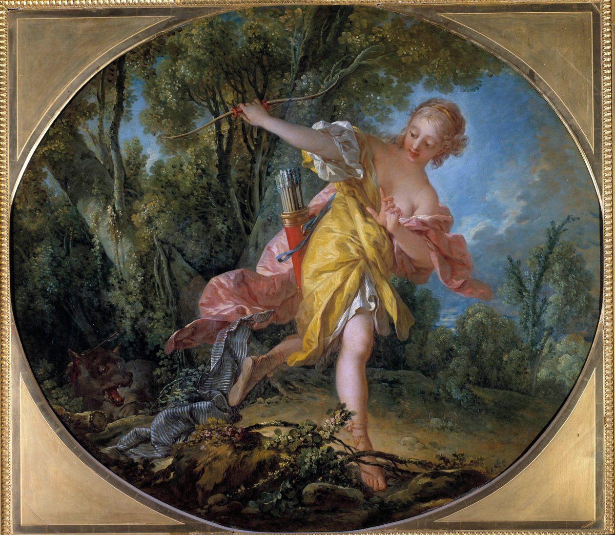 Sylvie prchající před vlkem ulovila Obraz Francoise Bouchera (1703-1770) 1756. Rozm. 1,20 x 1,36 m Prohlídky, Musee des Beaux Arts od François Boucher