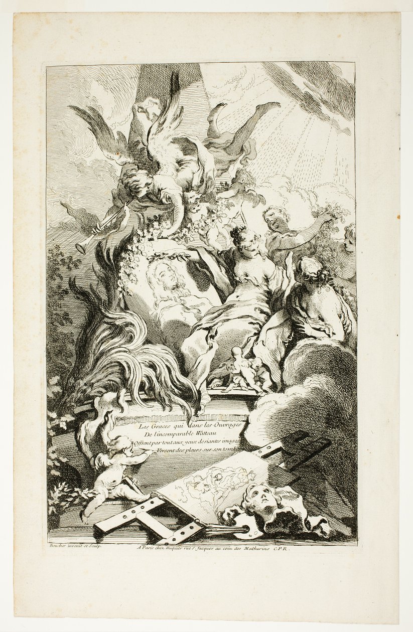 Grácie na Watteauově hrobce od François Boucher