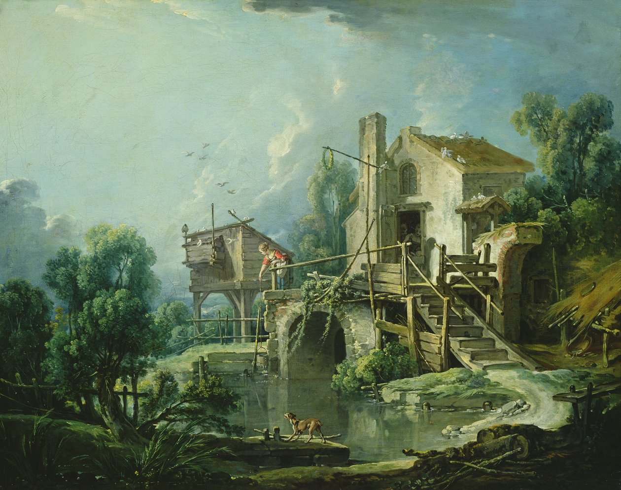 Větrný mlýn Quiquengrogne v Charentonu nebo Větrný mlýn Charenton, kolem 1750-60 od François Boucher