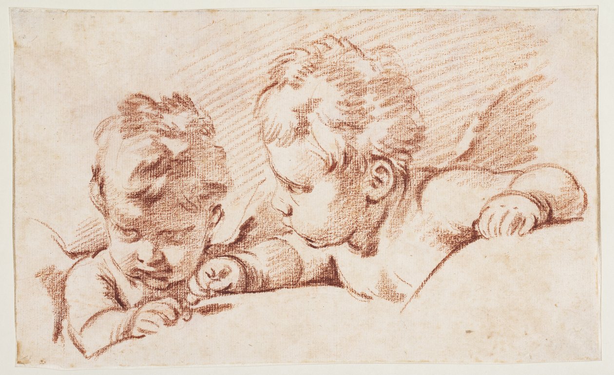Dva putti. Návrh na dveřní díl v Amalienborgu od François Boucher