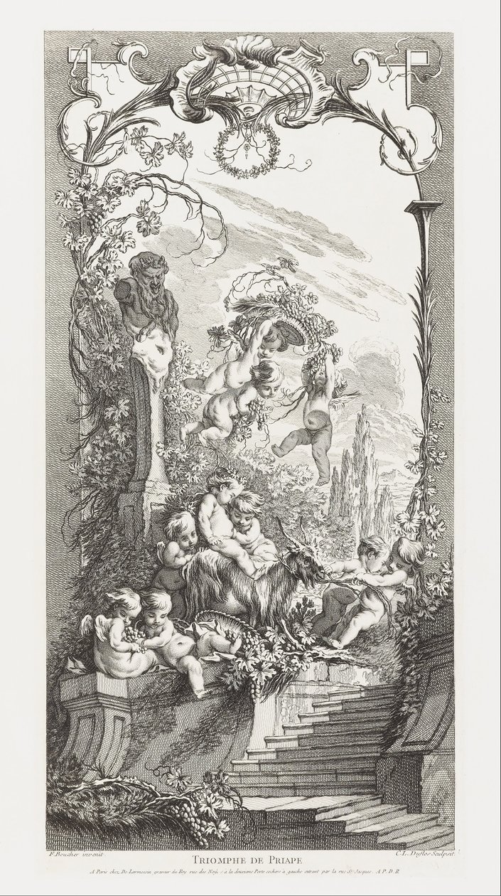 Triomphe de Priape [Triumf Priapa] in Nouveaux Morceaux pour des Paravents [Nové koncepty pro obrazovky] od François Boucher