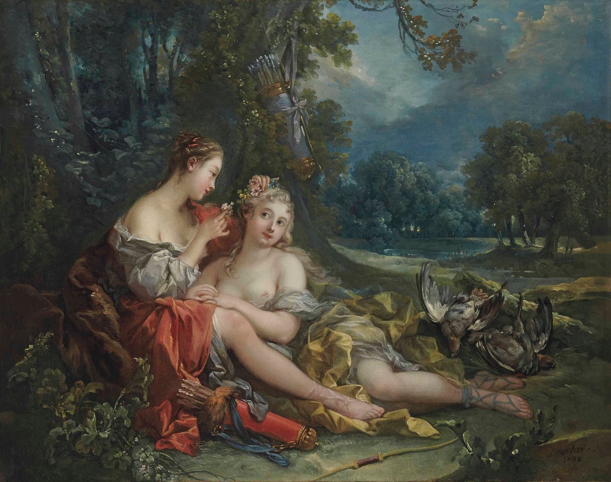 Dvě Dianiny nymfy odpočívají po návratu z lovu od François Boucher