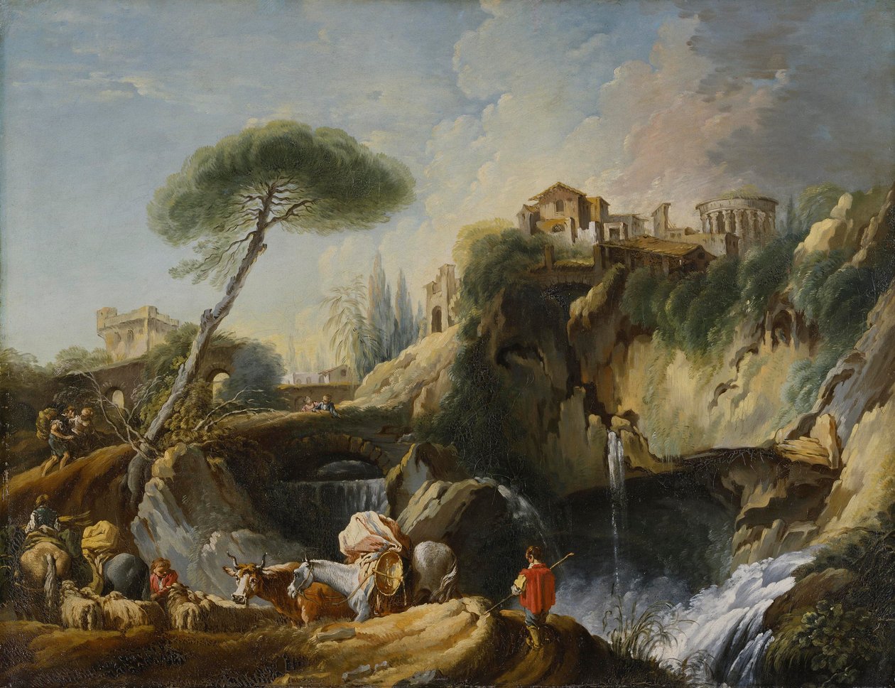 Pohled na Tivoli s chrámem Vesta, c.1749 od François Boucher