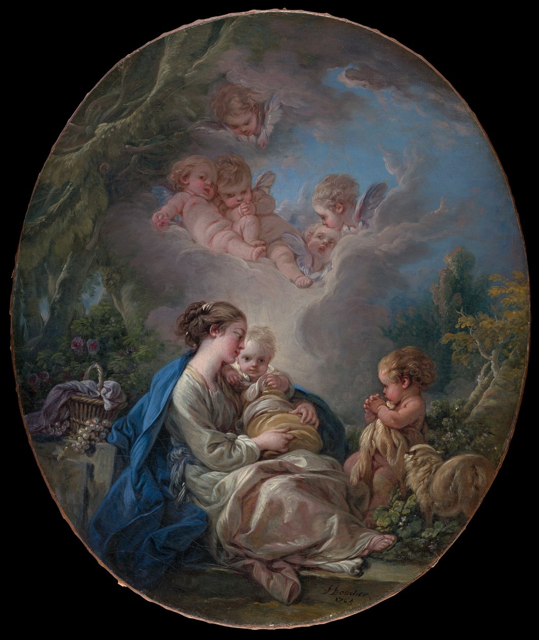 Panna a dítě s mladým svatým Janem Křtitelem a anděly, 1765. od François Boucher