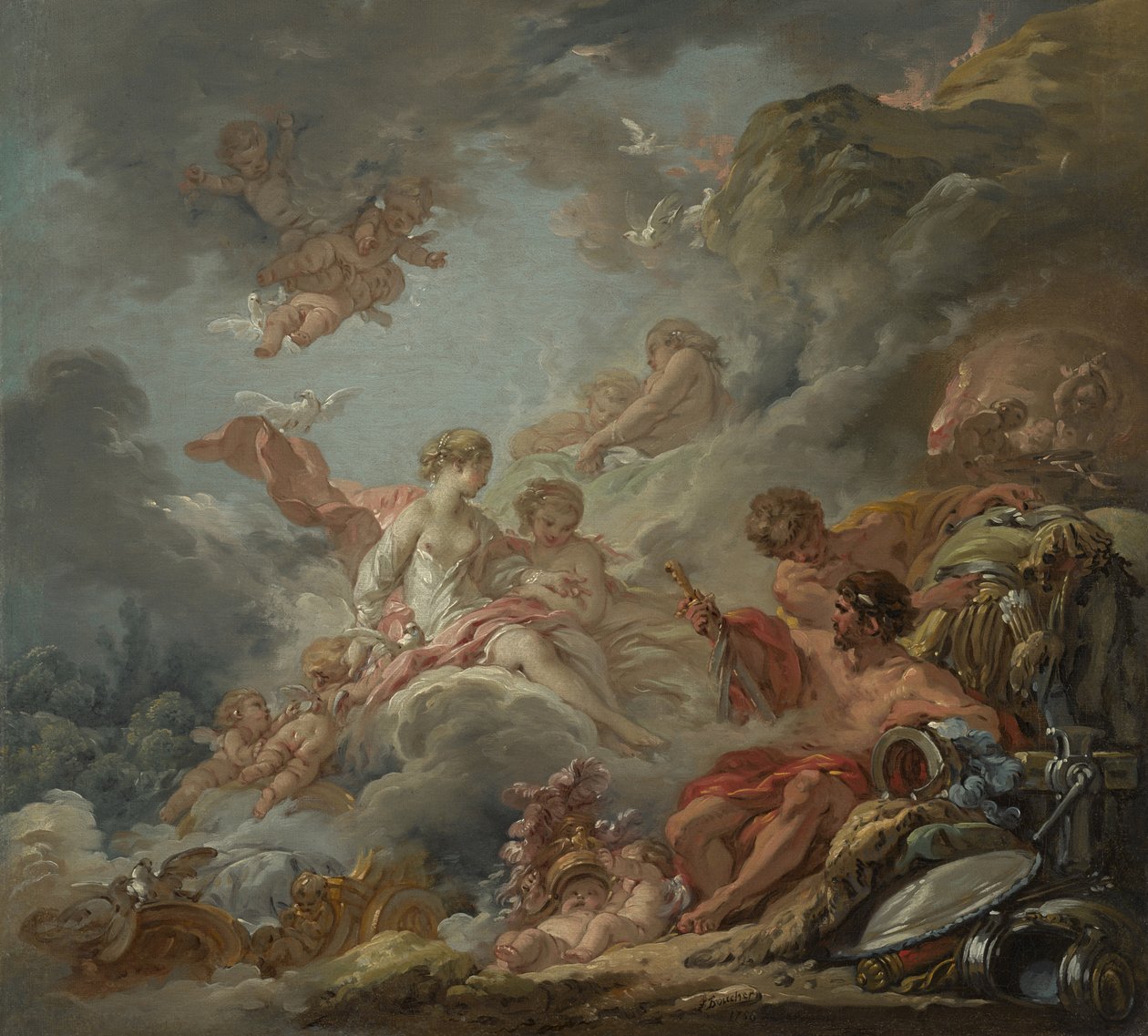 Vulcan předkládá zbraně Venuši pro Aenea, 1756 od François Boucher
