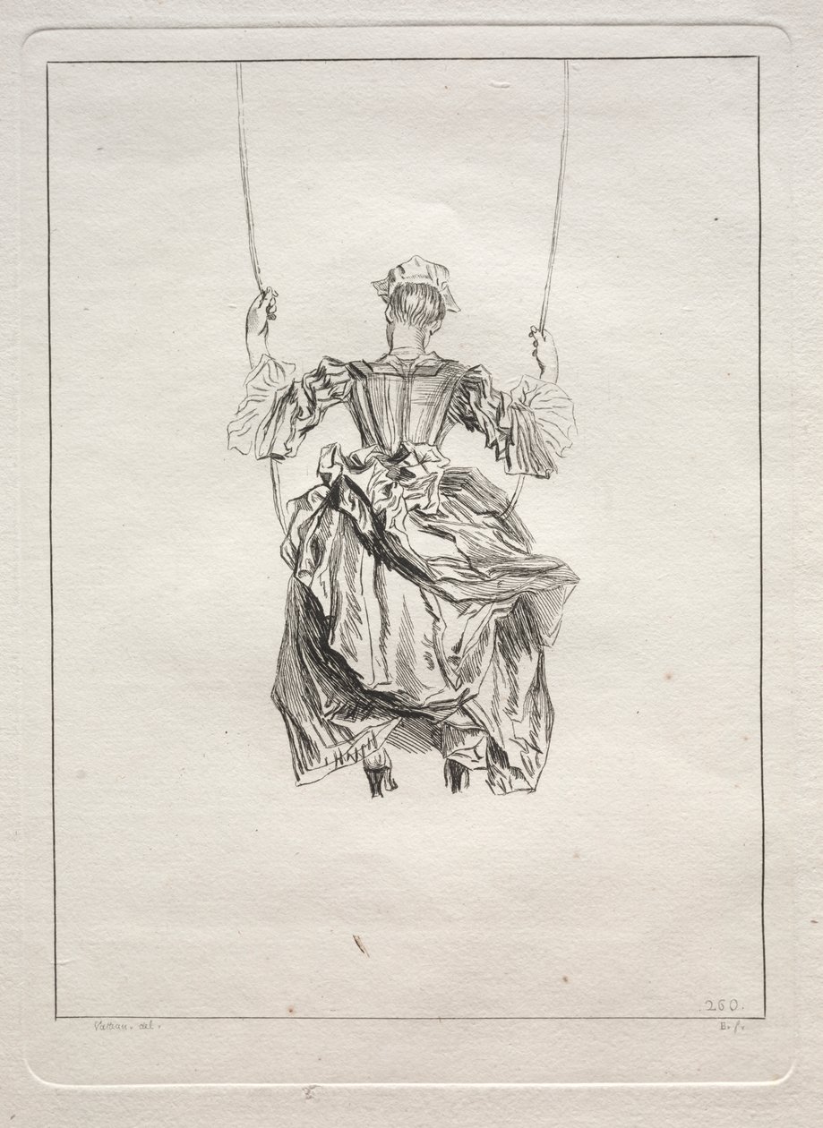 Žena na houpačce, při pohledu zezadu od François Boucher