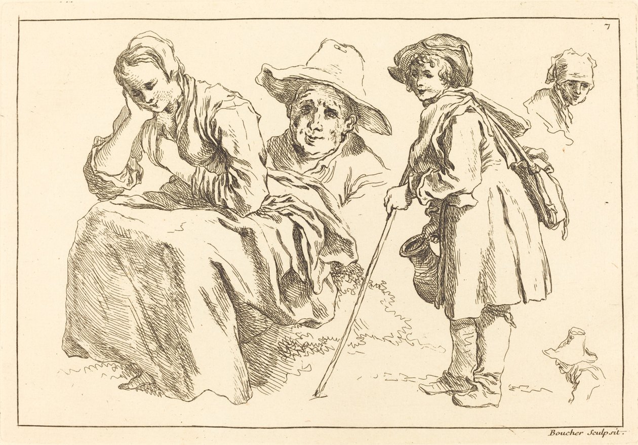 Studie postavy včetně stojícího chlapce držícího džbán od François Boucher after Abraham Bloemaert
