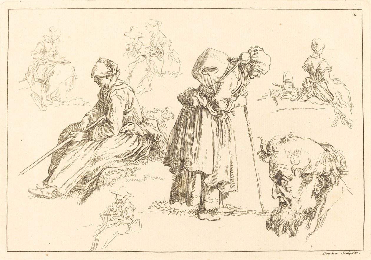 Figurální studie včetně Žena s rychlovarnou konvicí od François Boucher after Abraham Bloemaert