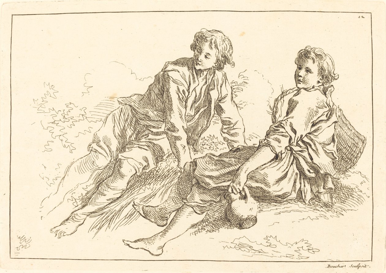 Ležící Shepherd Boys od François Boucher after Abraham Bloemaert