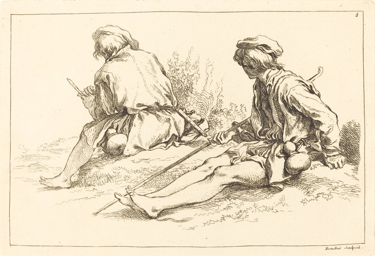 Sedící Shepherd Boys od François Boucher after Abraham Bloemaert
