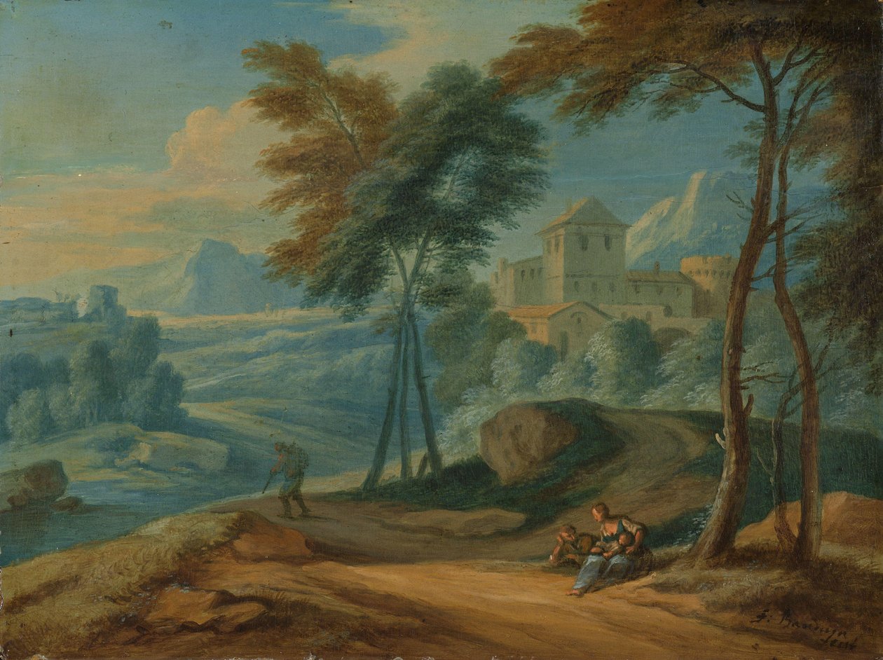 Zalesněná italská krajina s figurami od François Boudewyns