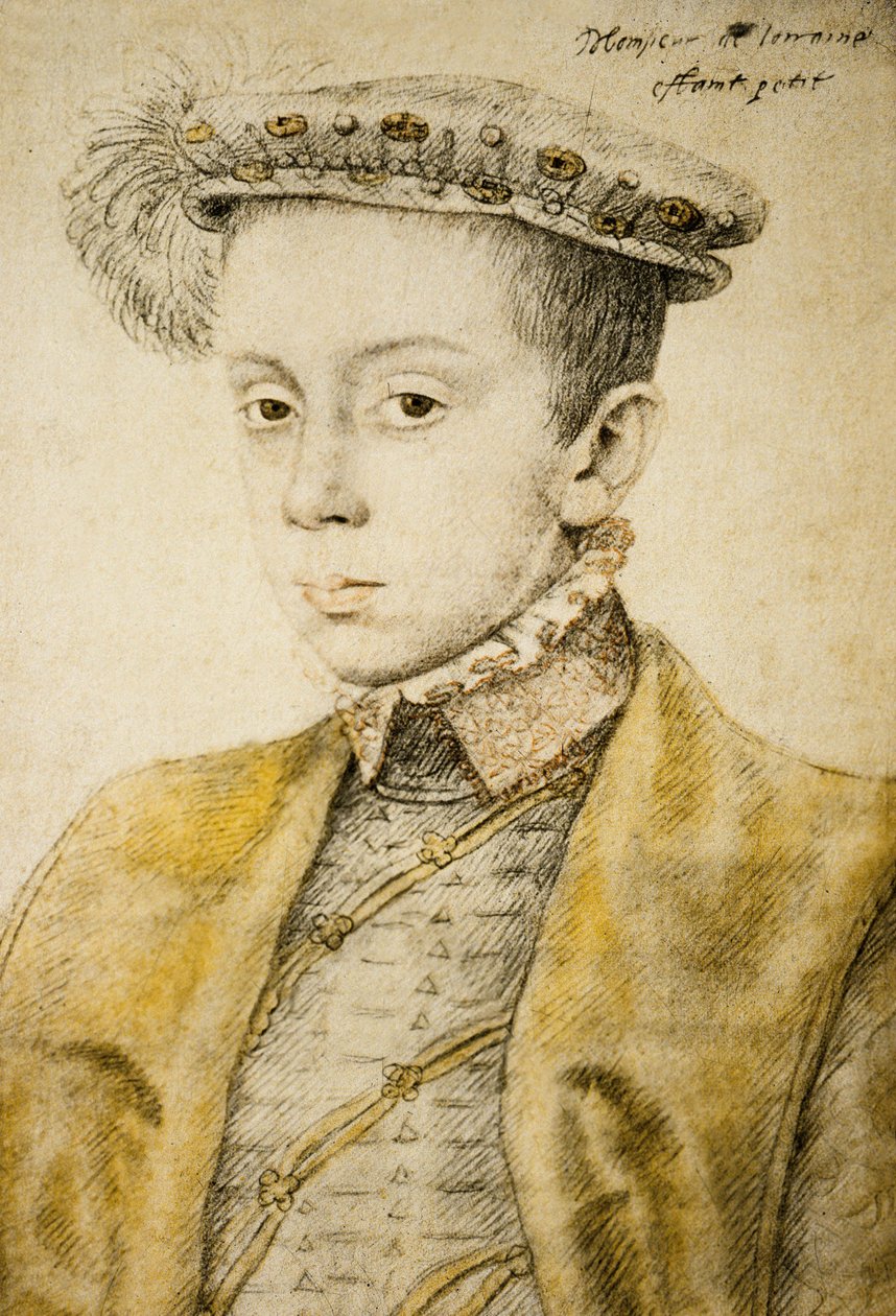 Charles II or III de Lorraine (1543-1608), c.1558 (drwash, akvarel, tužka) od François Clouet