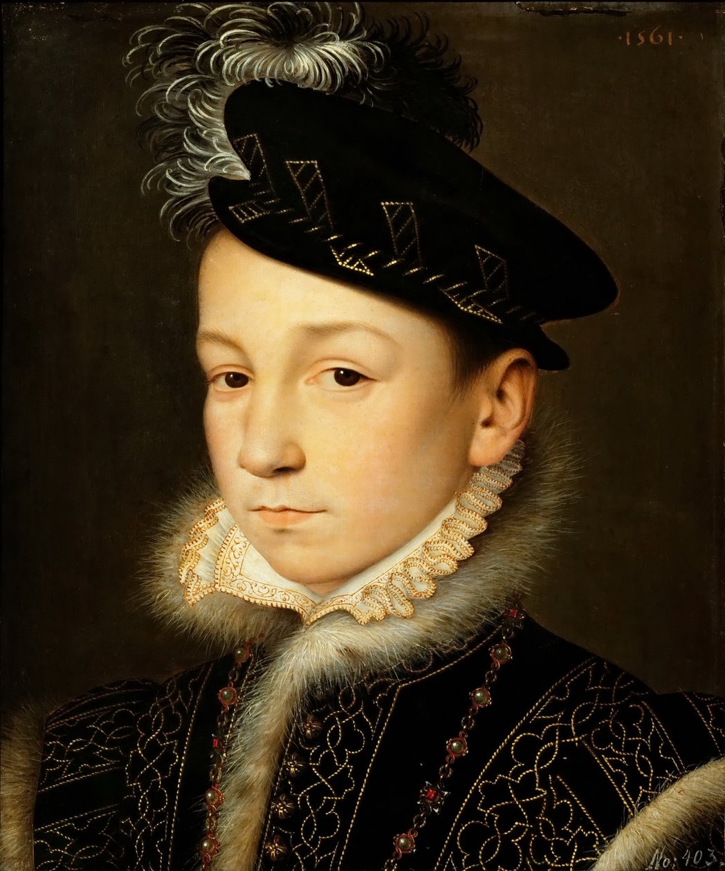 Německy: Francouzský král Karel IX (1550-1574), busta Francouzský král Karel IX od François Clouet