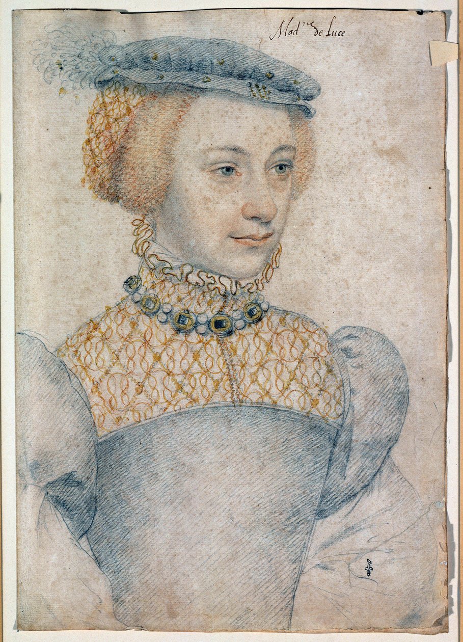 Portrét Anny de Pisseleu, manželky Louise de Coesmes, lorda z Lucé (1520 -? ). Kresba černým kamenem a krví od Francoise Cloueta (1515-1572) od François Clouet