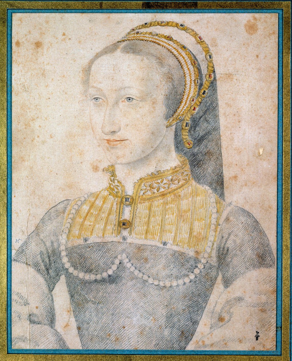 Portrét Johanky z Albretu, královny Navarry (1528 - 1572), matky Jindřicha IV. Kresba černým kamenem a krví od Francoise Cloueta (1515-1572) od François Clouet