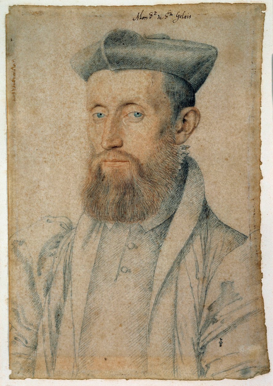 Portrét Mellin de Saint-Gelais (nebo Saint Gelais, Saint Gelays, Saint Gelays, Saint-Gelais, Sainct Gelais) (1495-1558), francouzský básník. Kresba krví a černým kamenem od Cloueta Francoise (1515-1572), kolem roku 1500. Chantilly, Musee Conde od François Clouet