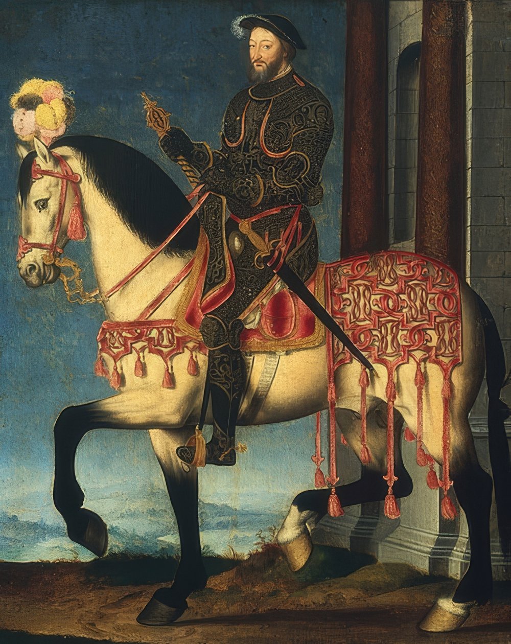 Jezdecký portrét Františka I., krále Francie. Kolem roku 1540 od François Clouet