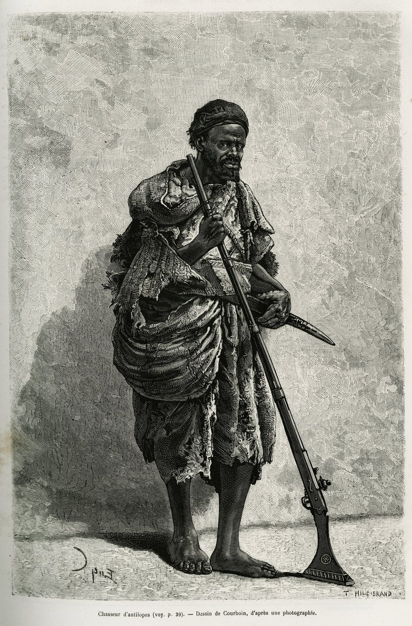 Lovec antilop. Rytina od Courboina, pro ilustraci alžírské Sahary, V.Largeau, v letech 1874-1878, publikovaná v Tour du monde, pod vedením Edouarda Chartona (1807-1890) od François Courboin
