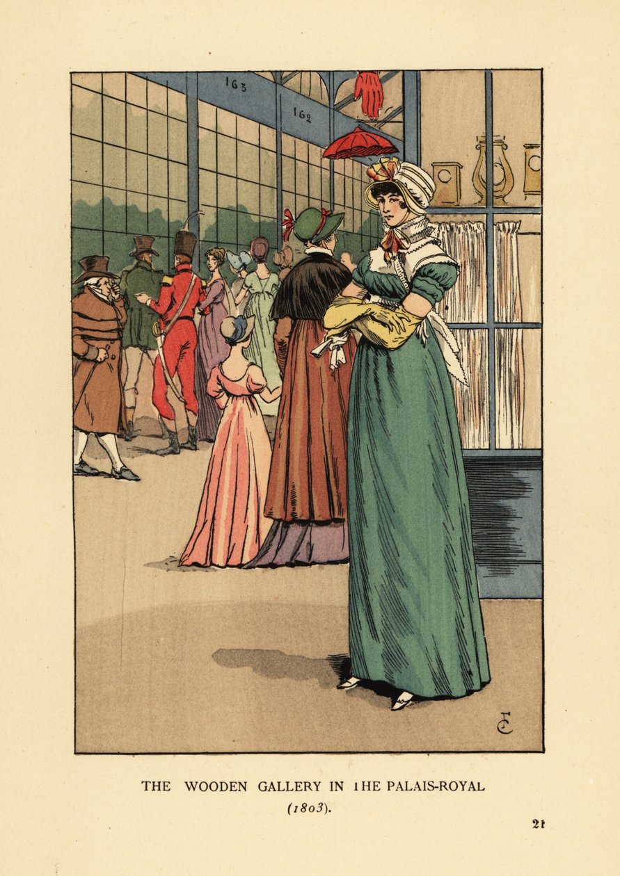 Módní žena nakupování v dřevěné galerii v Palais Royal, Paříž od François Courboin