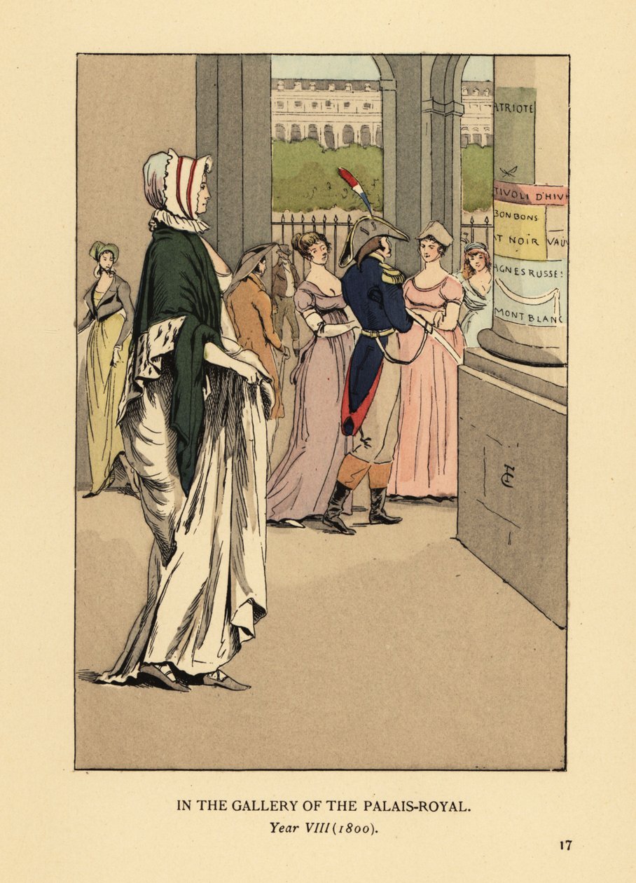 Módní žena procházející galerií Palais Royal, Paříž, rok VIII od François Courboin