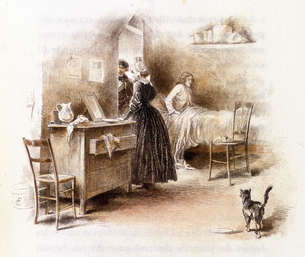 Ilustrace „“ Profile of grisette“““ nové patřící k Receuil „“ Mimi de Pinson““ od Alfreda de Musseta od François Courboin
