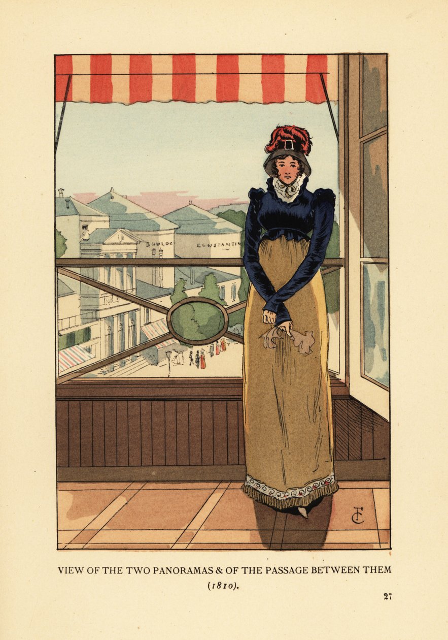 Žena u okna s výhledem na Panoramas a Passage des Panoramas, na Boulevard Montmartre, Paříž od François Courboin