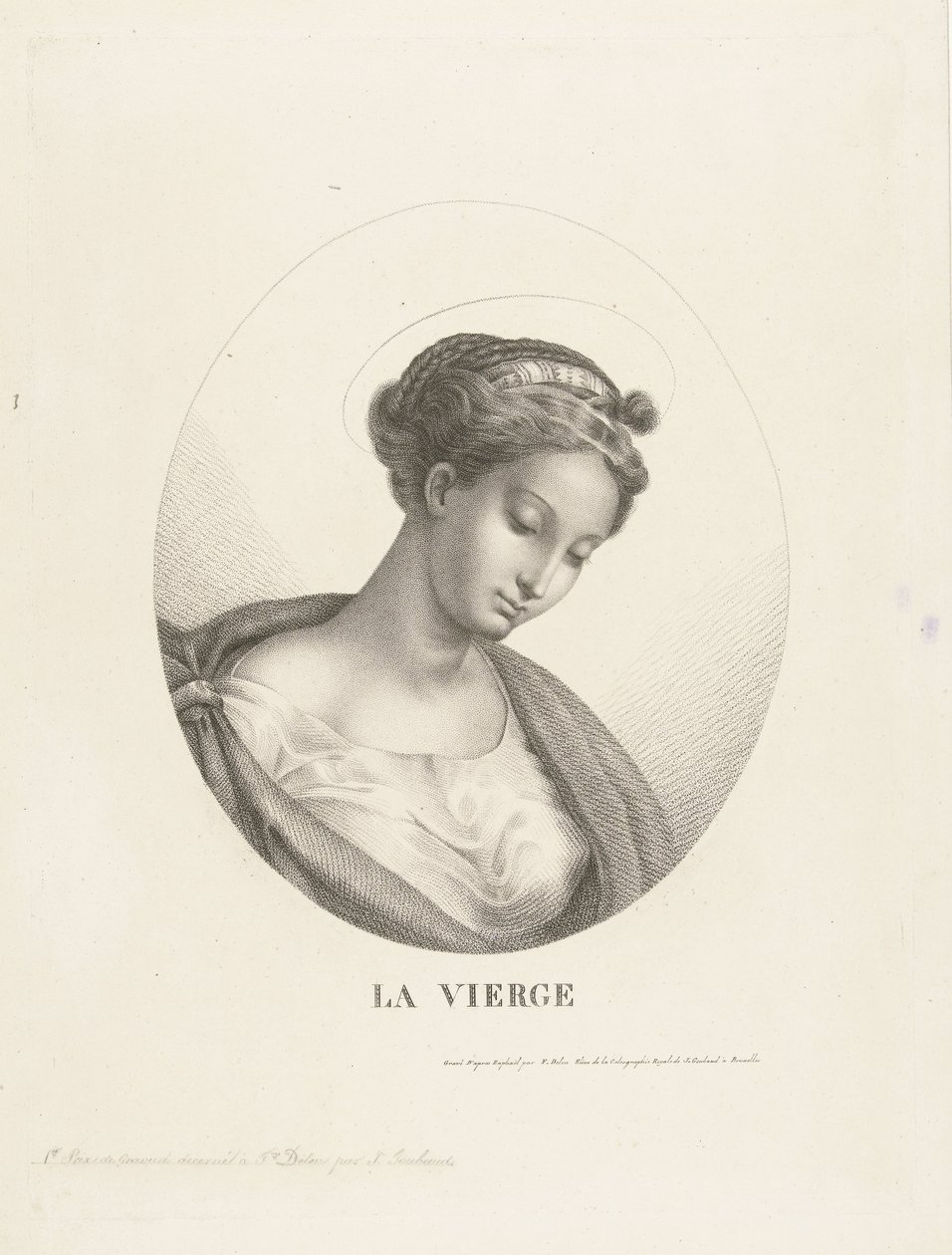 Busta Marie v oválu La Vierge (název na objektu) od François Deleu