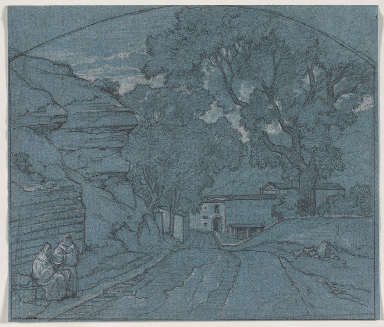 Krajina se dvěma mnichy, c. 1840. od François Edouard Bertin