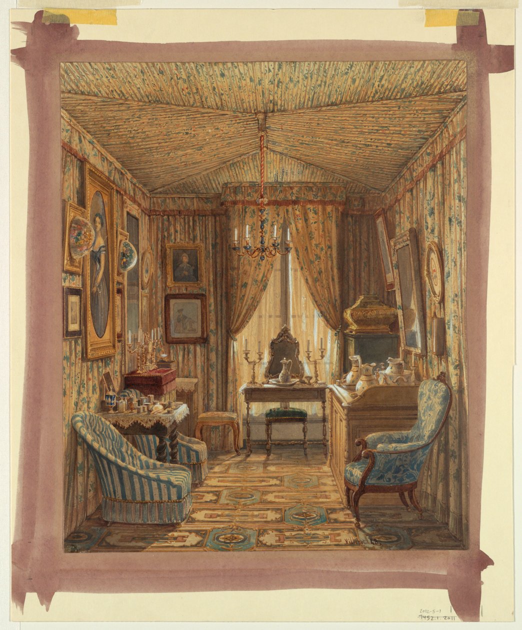 Kresba, Interiér šatny se stanovým stropem, 1848 od Francois Etienne Villeret