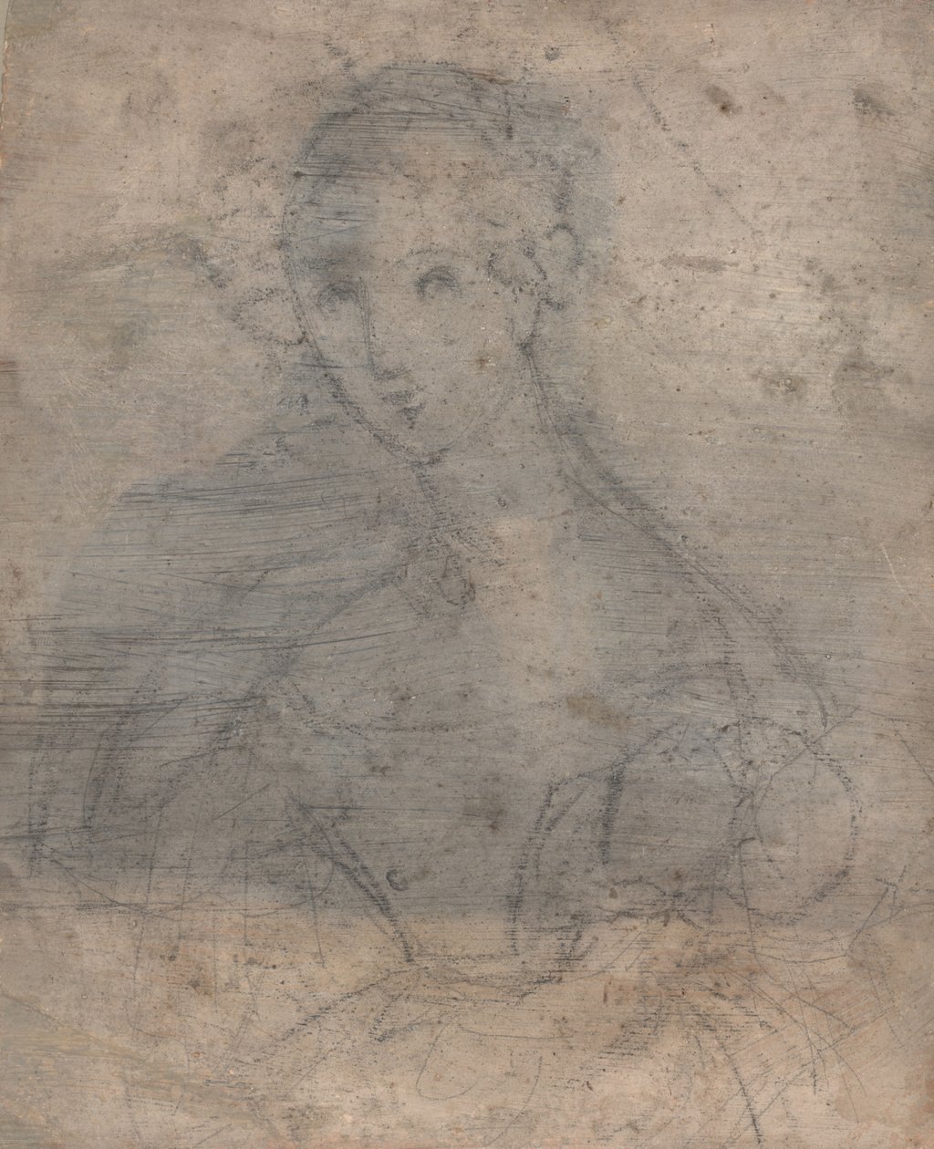 Sketch of Marie Louise Tetu, Madame François Fleischbein, Before c.1833 (kombinovaná média (pero, inkoust a křída)) od François Fleischbein