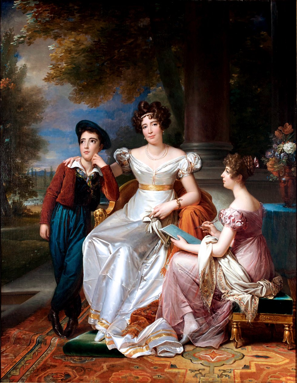 Francouzsky: Portrait de la comtesse du Cayla avec ses enfants Ugoline et Ugolin sur la terrasse du château de Saint-Ouen Portrét komtesy du Cayla a jejích dvou dětí. od François Gérard