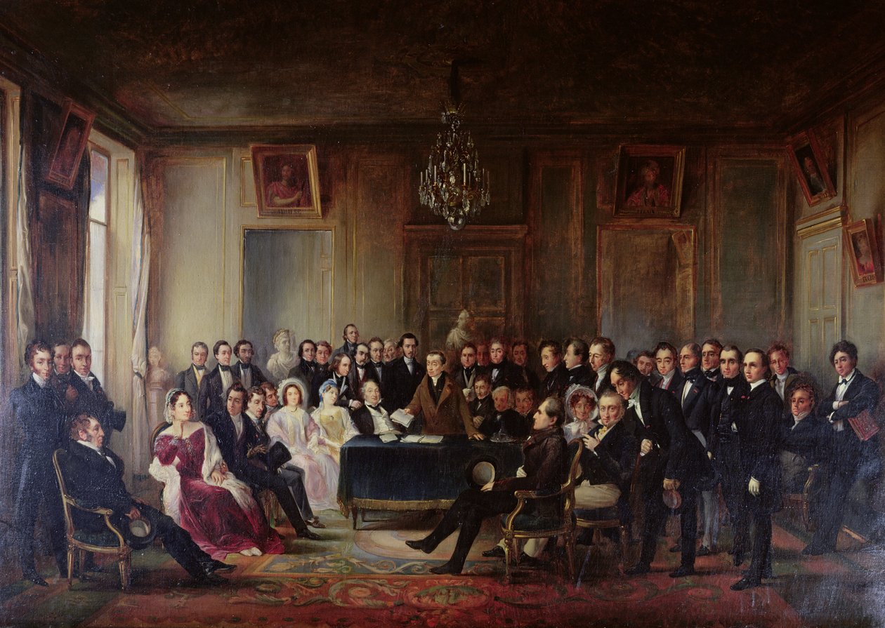 Francois Andrieux (1759-1833) čte svou tragédii „Junius Brutus“ ve foyer Comedie Francaise, 26. května 1828, 1847 (viz také 216913) od François Joseph Heim