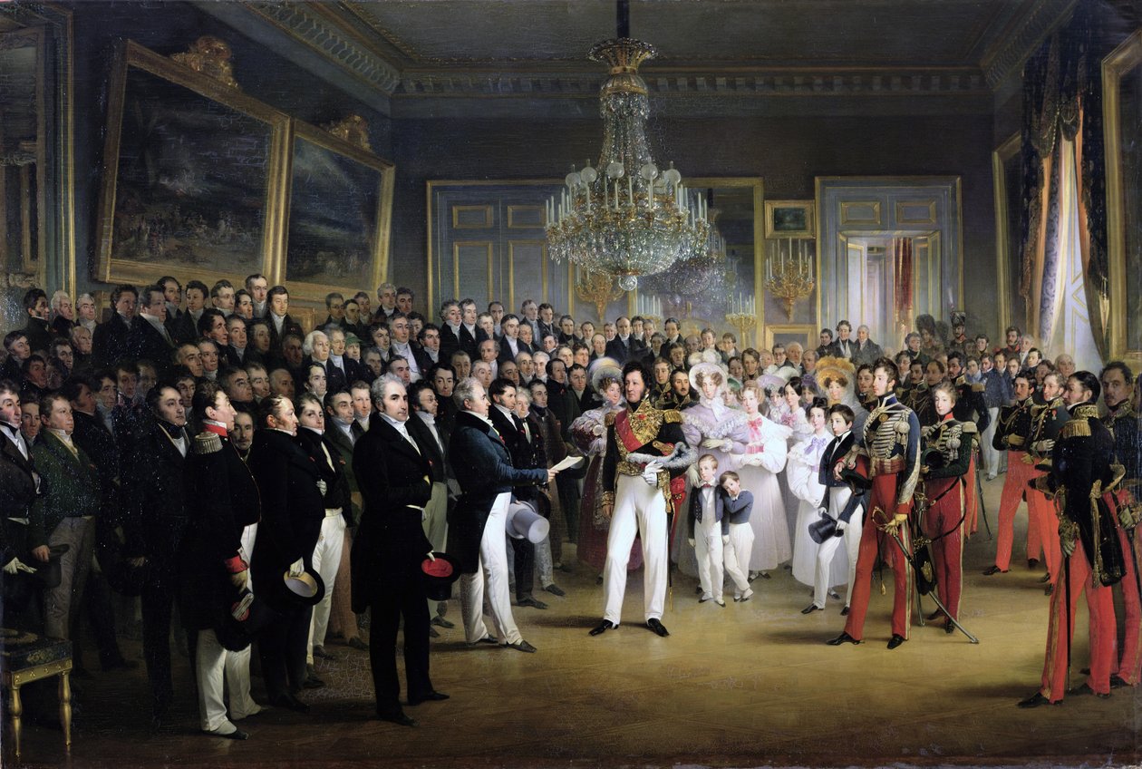 Poslanecká sněmovna v Palais Royal předvolává vévodu Orleánského, 7. srpna 1830 od François Joseph Heim