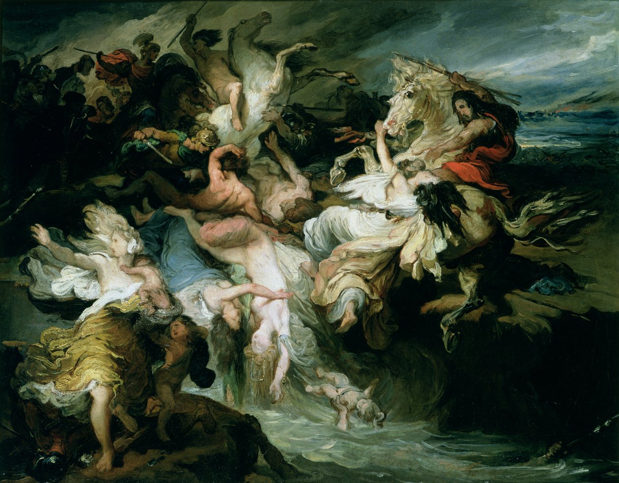Porážka Germánů a Cimbrů od Gaia Mariuse (asi 157-86 př. n. l.) (olej na papíře na plátně) od François Joseph Heim