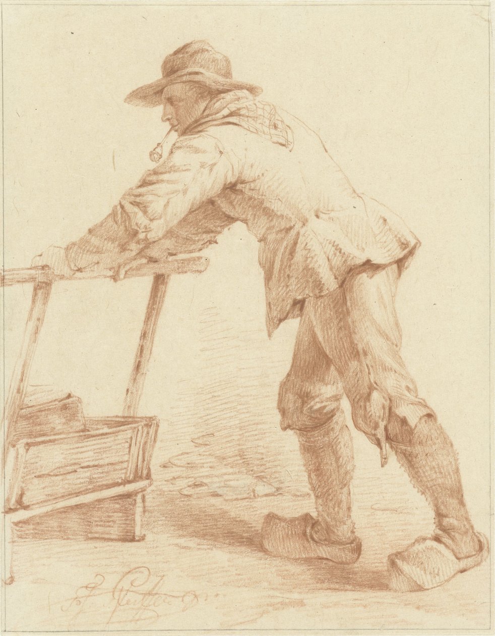 Chlapec v dřevácích, tlačí saně (?) od François Joseph Pfeiffer (II)