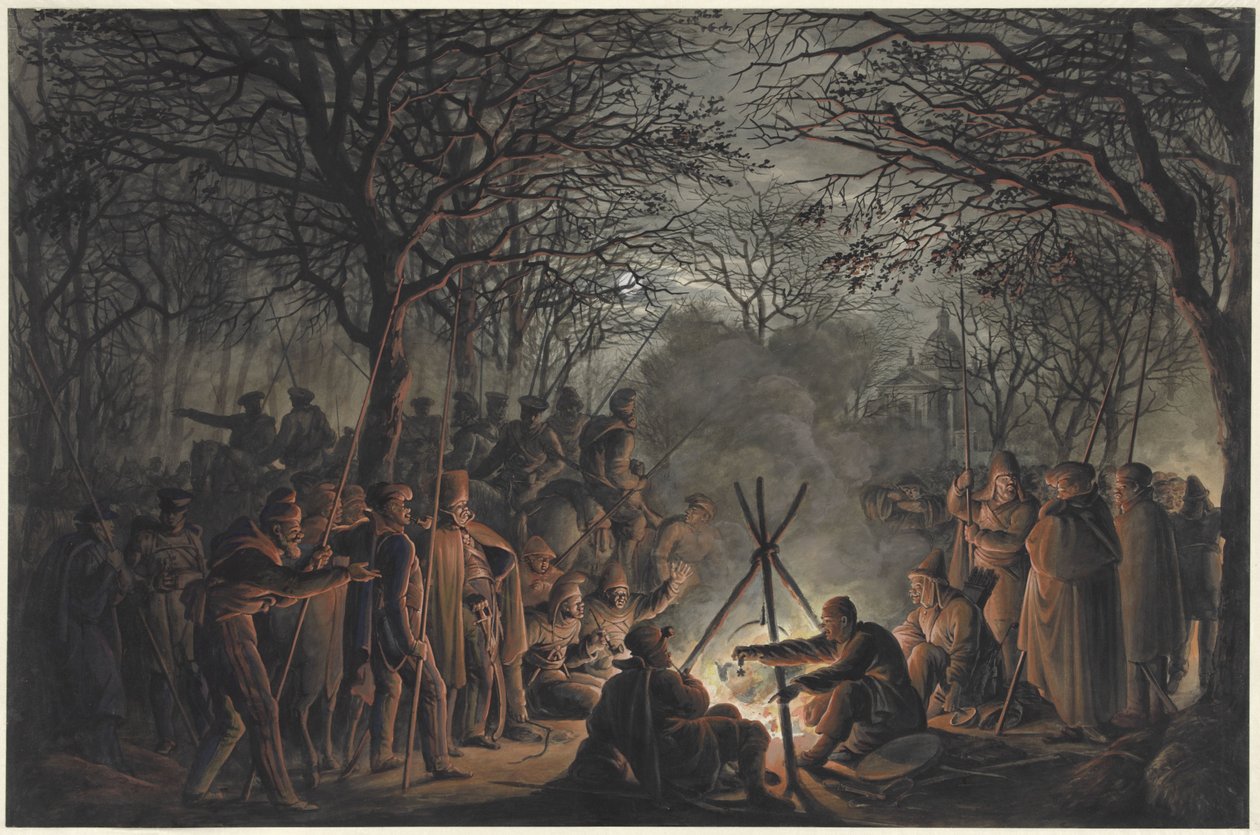 Tábor kozáků mimo Muiderpoort v Amsterdamu, 1813 od François Joseph Pfeiffer (II)
