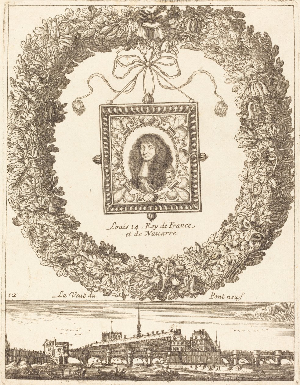Pohled na Pont Neuf; Ludvík XIV. král Francie a Navarry od François Le Febvre