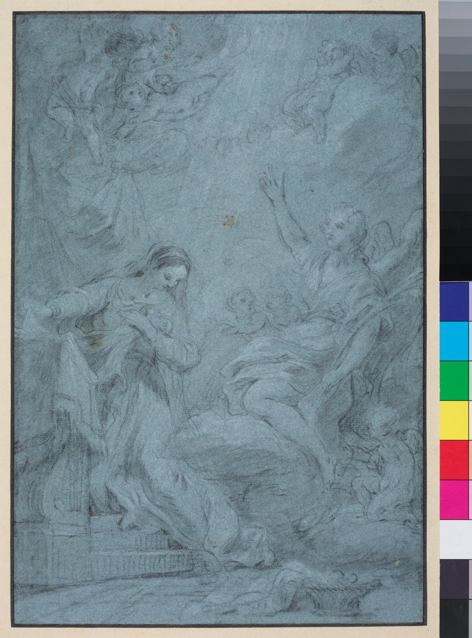 Zvěstování, asi 1727 (křída na papíře) od François Lemoyne