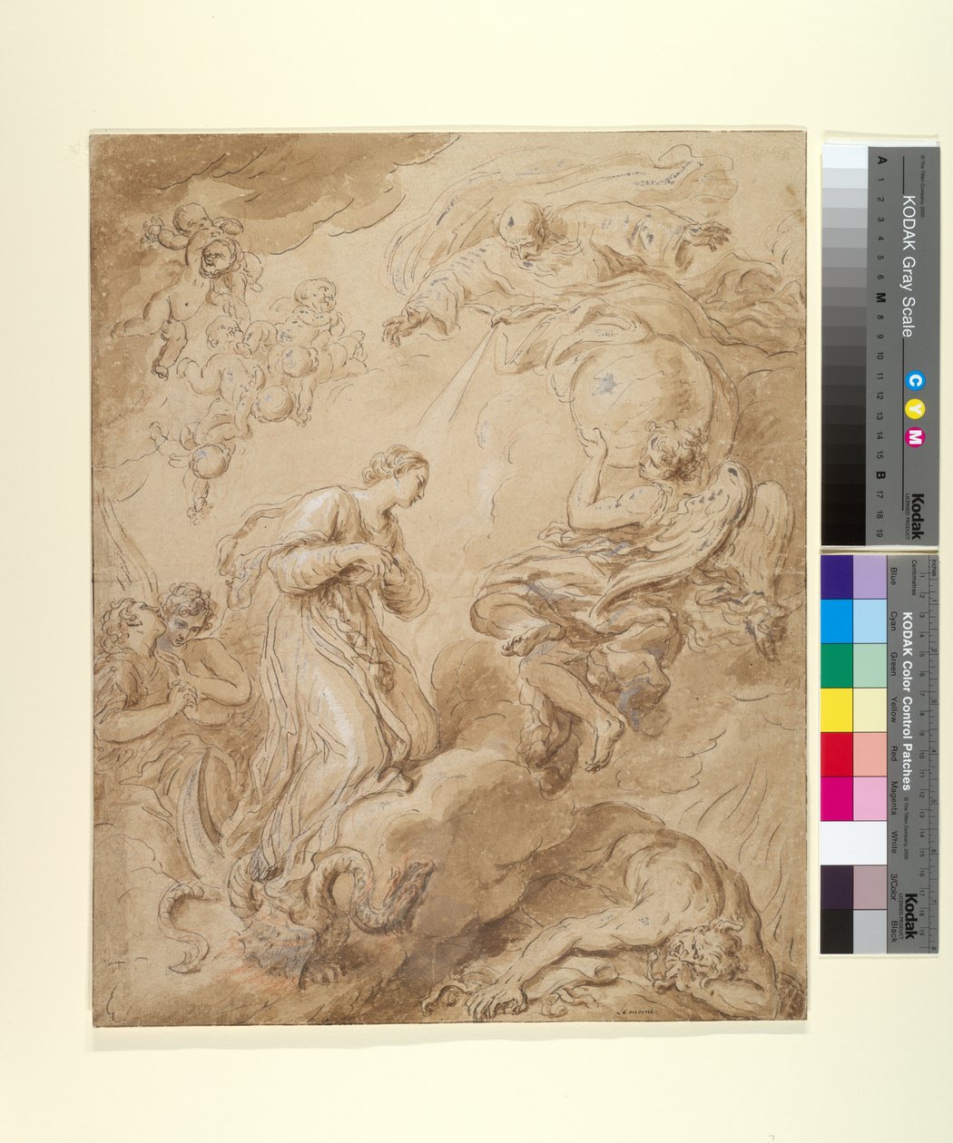 Neposkvrněné početí, cca 1700-37 (inkoust, praní a kvaš na papíře) od François Lemoyne
