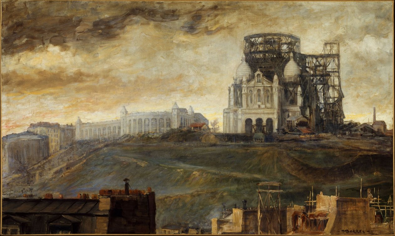 Hora Montmartre s rozestavěnou katedrálou Sacré-Coeur, asi 1890 (olej na plátně) od François Marius Borrel