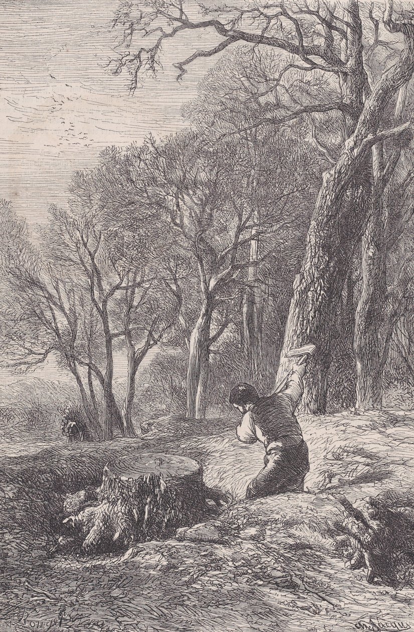 Zimní scéna: vytahovač pařezů, z Magasin Pittoresque, ca. 1852. od François Rouget